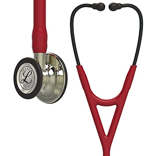 3M Littmann Cardiology IV Stethoskop für die Diagnose, Bruststück und Schlauchanschluss champagnerfarben, burgunderroter Schlauch, rauchfarbene Ohrbügel, 69 cm, 6176 von Littmann