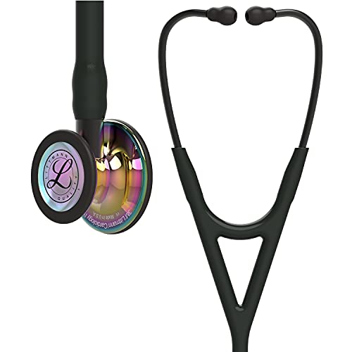 3M Littmann Cardiology IV Stethoskop für die Diagnose, hochglänzendes, regenbogenfarbenes Bruststück, schwarzer Schlauch, Schlauchanschluss und Ohrbügel in Rauchfarben, 69 cm, 6240 von Littmann