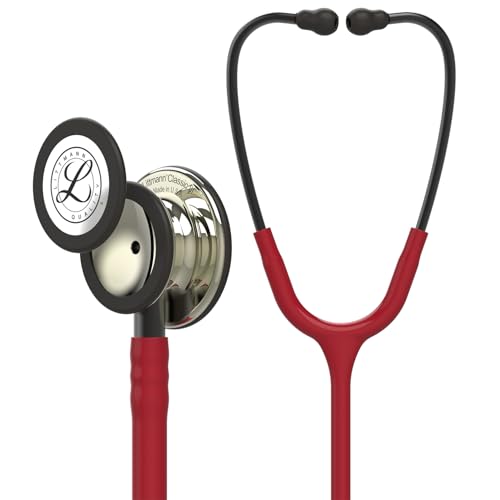 3M Littmann Classic III Stethoskop zur Überwachung, 5864, champagnerfarbenes Bruststück, burgunderroter Schlauch, Schlauchanschluss und Ohrbügel in Rauchfarben, 69 cm von 3M Littmann