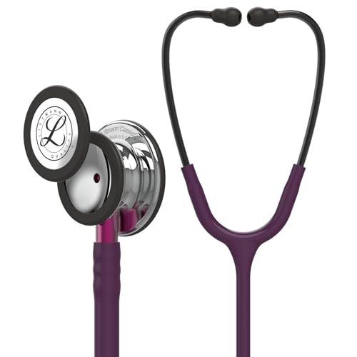 3M Littmann Classic III Stethoskop zur Überwachung, hochglanzpoliertes Bruststück, pflaumenfarbener Schlauch, pinkfarbener Schlauchanschluss und rauchfarbene Ohrbügel, 69 cm, 5960 von Littmann