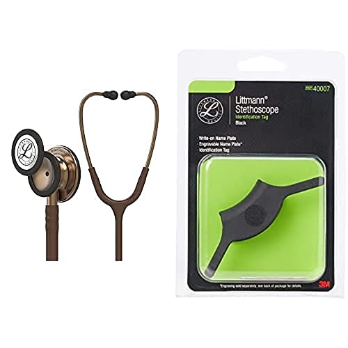 3M Littmann Classic III Stethoskop zur Überwachung, kupferfarbenes Bruststück, schokoladenfarbener Schlauch, 69 cm, 5809 & 3M Littmann Stethoskop-Namensschild, Schwarz, 40007 von Littmann