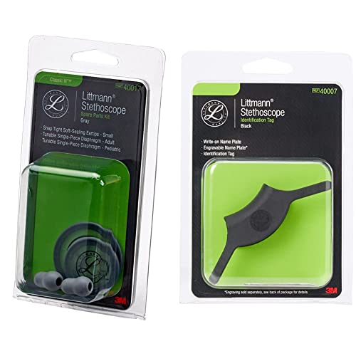 3M Littmann Stethoskop Ersatzteil-Set, Classic III und Cardiology IV, grau, 40017 & 3M Littmann Stethoskop-Namensschild, Schwarz, 40007 von 3M Littmann