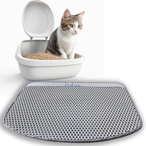 Littycat Katzenstreumatte abgerundet Katzenklo Matte Unterleger in der Größe 60x45cm, zweilagig, wasserdicht, weiche EVA-Matte mit Bienenwaben-Design, Anti-Rutsch, ideal für Katzenklos von Littycat