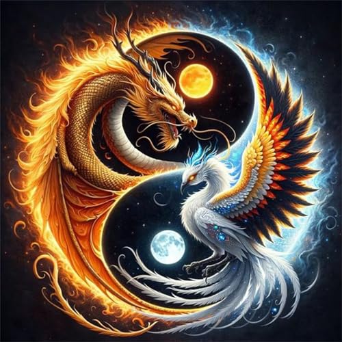 5D Yin Yang Diamond Painting Kits,DIY Square 30x30cm Diamant Malerei Full Drill Set,Drache Phönix Diamant Painting Bilder Cross Stickerei Diamant Arts Craft für Home Wand Dekoration 5D Yin Yang Diamond Painting Kits,DIY Square 30x30cm Diamant Malerei Full Drill Set,Drache Phönix Diamant Painting Bilder Cross Stickerei Diamant Arts Craft für Home Wand Dekoration von Lituor