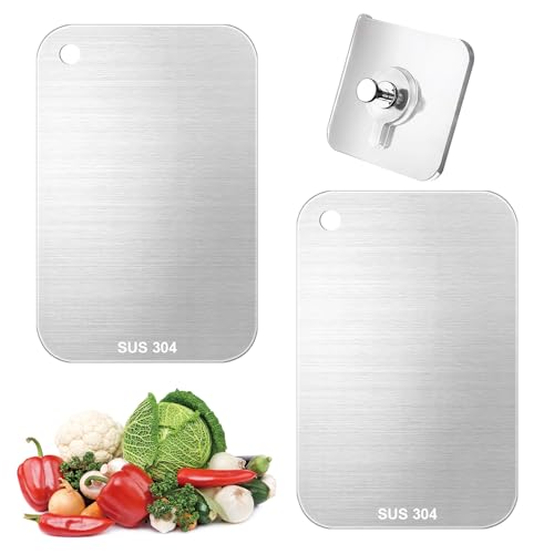 2 Schneidebrett Edelstahl Set, Titanium Schneidebrett Set, Doppelseitiges Schneidebretter Küchenbrett Schneidbretter, StainlessSteel Chopping Boards Cutting Boards für Fleisch Gemüse Obst + 2 Haken 2 Schneidebrett Edelstahl Set, Titanium Schneidebrett Set, Doppelseitiges Schneidebretter Küchenbrett Schneidbretter, StainlessSteel Chopping Boards Cutting Boards für Fleisch Gemüse Obst + 2 Haken von LiuHancsqd