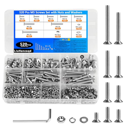 520 Stück M5 Schrauben Set, Senkkopfschrauben und Muttern Set, Innensechskant Schrauben mit Muttern und Unterlegscheiben Set, Flachkopfschrauben Sechskantschrauben Gewindeschrauben Set 520 Stück M5 Schrauben Set, Senkkopfschrauben und Muttern Set, Innensechskant Schrauben mit Muttern und Unterlegscheiben Set, Flachkopfschrauben Sechskantschrauben Gewindeschrauben Set von LiuHancsqd