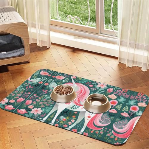 40 x 60 cm Einhorn mit rosa Haar-Aufdruck, saugfähige Futtermatte für Haustiere, schnell trocknendes Futterpad/Leder-Tischset, für Hunde und Katzen, Futternapf 40 x 60 cm Einhorn mit rosa Haar-Aufdruck, saugfähige Futtermatte für Haustiere, schnell trocknendes Futterpad/Leder-Tischset, für Hunde und Katzen, Futternapf von LiuMng