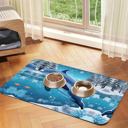 40 x 60 cm Winter Der Delfin-Druck Haustier saugfähige Futtermatte – schnell trocknendes Futterpad/Leder-Tischset, für Hunde und Katzen, Futternapf 40 x 60 cm Winter Der Delfin-Druck Haustier saugfähige Futtermatte – schnell trocknendes Futterpad/Leder-Tischset, für Hunde und Katzen, Futternapf von LiuMng