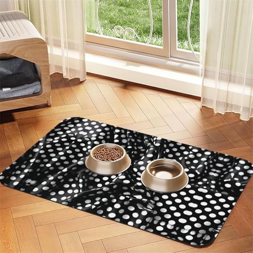 40 x 60 cm schwarz und weiß gewellte Punkte Druck Haustier saugfähige Futtermatte – schnell trocknendes Futterpad/Leder Tischset, für Hund Katze Futternapf Wasser von LiuMng