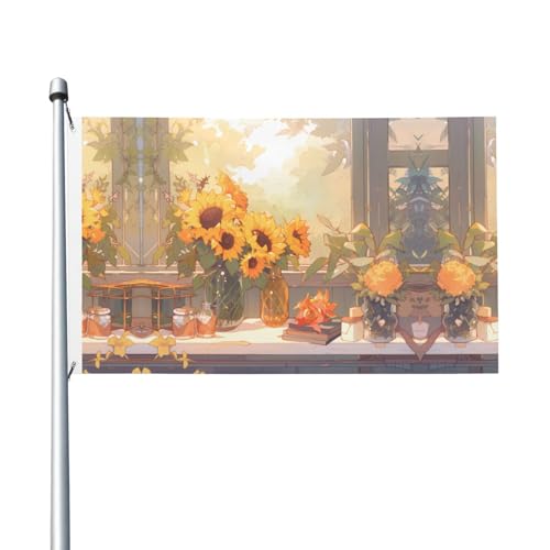 90 x 150 cm große Sonnenblumen unter der Fensterbank, farbechte Banner für Innen- und Außenbereich, mit Metallösen, für Zuhause, Urlaubsdekoration von LiuMng