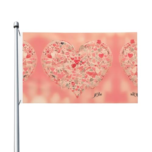 90 x 152 cm rote Herz-Blumen-Flaggen, farbecht, für Innen- und Außenbereich, mit Metallösen, für Zuhause, Urlaubsdekoration von LiuMng
