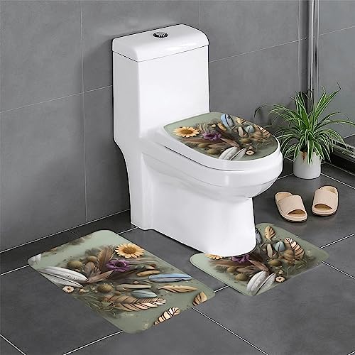 Badteppich-Set, 3-teilig, rutschfeste Badematten, WC-Deckelbezug, U-förmige Kontur, WC-Vorleger, Feder-Blumendruck Badteppich-Set, 3-teilig, rutschfeste Badematten, WC-Deckelbezug, U-förmige Kontur, WC-Vorleger, Feder-Blumendruck von LiuMng