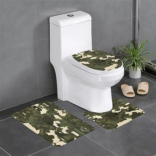 Badteppich-Set, 3-teilig, rutschfeste Badematten, WC-Deckelbezug, U-förmiger Kontur-WC-Teppich, Armee-Camouflage-Druck Badteppich-Set, 3-teilig, rutschfeste Badematten, WC-Deckelbezug, U-förmiger Kontur-WC-Teppich, Armee-Camouflage-Druck von LiuMng