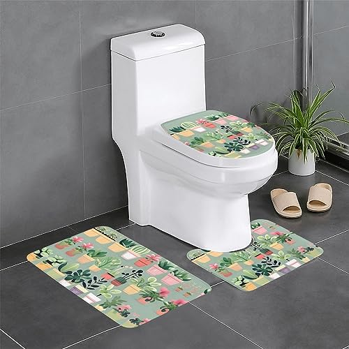 Badteppich-Set, 3-teilig, rutschfeste Badematten, WC-Deckelbezug, U-förmiger Kontur-WC-Teppich, Bonsai-Pflanzendruck Badteppich-Set, 3-teilig, rutschfeste Badematten, WC-Deckelbezug, U-förmiger Kontur-WC-Teppich, Bonsai-Pflanzendruck von LiuMng