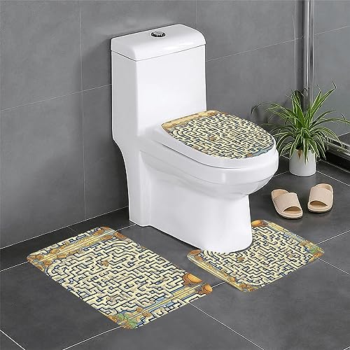 Badteppich-Set, 3-teilig, rutschfeste Badematten, WC-Deckelbezug, U-förmiger Kontur-WC-Teppich, Labyrinth, Schatzkarte, Druck Badteppich-Set, 3-teilig, rutschfeste Badematten, WC-Deckelbezug, U-förmiger Kontur-WC-Teppich, Labyrinth, Schatzkarte, Druck von LiuMng