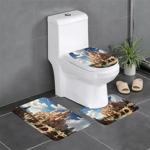 Badteppich-Set, 3-teilig, rutschfeste Badematten, WC-Deckelbezug, U-förmiger Kontur-WC-Vorleger, Anime-Schloss-Himmeldruck Badteppich-Set, 3-teilig, rutschfeste Badematten, WC-Deckelbezug, U-förmiger Kontur-WC-Vorleger, Anime-Schloss-Himmeldruck von LiuMng