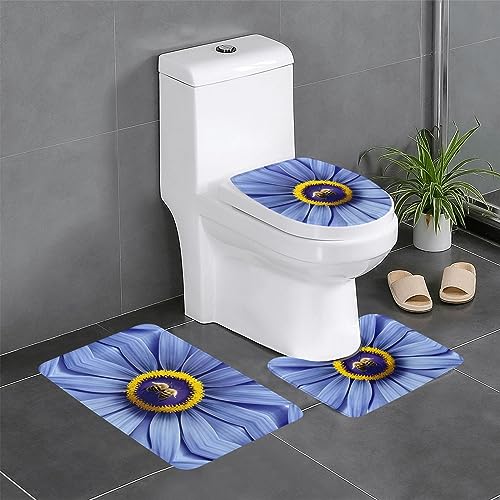 Badteppich-Set, 3-teilig, rutschfeste Badematten, WC-Deckelbezug, U-förmiger Kontur-WC-Vorleger, Blumen-Herz-Bienen-Druck von LiuMng
