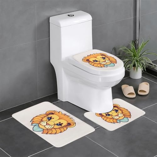 Badteppich-Set, 3-teilig, rutschfeste Badematten, WC-Deckelbezug, U-förmiger Kontur-WC-Vorleger, Cartoon, niedlicher kleiner Löwen-Druck Badteppich-Set, 3-teilig, rutschfeste Badematten, WC-Deckelbezug, U-förmiger Kontur-WC-Vorleger, Cartoon, niedlicher kleiner Löwen-Druck von LiuMng