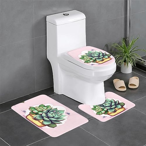 Badteppich-Set, 3-teilig, rutschfeste Badematten, WC-Deckelbezug, U-förmiger Kontur-WC-Vorleger, Cartoon-Sukkulenten-Druck Badteppich-Set, 3-teilig, rutschfeste Badematten, WC-Deckelbezug, U-förmiger Kontur-WC-Vorleger, Cartoon-Sukkulenten-Druck von LiuMng