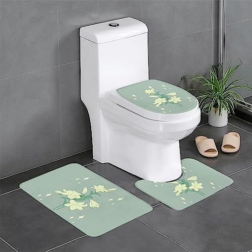 Badteppich-Set, 3-teilig, rutschfeste Badematten, WC-Deckelbezug, U-förmiger Kontur-WC-Vorleger, Cartoon-weiße Lilien Badteppich-Set, 3-teilig, rutschfeste Badematten, WC-Deckelbezug, U-förmiger Kontur-WC-Vorleger, Cartoon-weiße Lilien von LiuMng