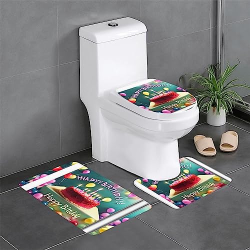 Badteppich-Set, 3-teilig, rutschfeste Badematten, WC-Deckelbezug, U-förmiger Kontur-WC-Vorleger, Happy Birthday, schöner Druck Badteppich-Set, 3-teilig, rutschfeste Badematten, WC-Deckelbezug, U-förmiger Kontur-WC-Vorleger, Happy Birthday, schöner Druck von LiuMng