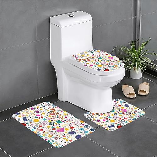 Badteppich-Set, 3-teilig, rutschfeste Badematten, WC-Deckelbezug, U-förmiger Kontur-WC-Vorleger, Happy Birthday Hintergrunddruck Badteppich-Set, 3-teilig, rutschfeste Badematten, WC-Deckelbezug, U-förmiger Kontur-WC-Vorleger, Happy Birthday Hintergrunddruck von LiuMng