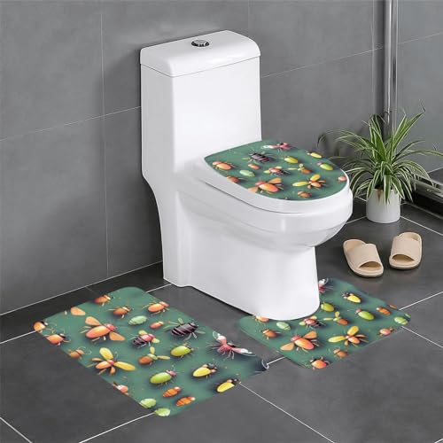 Badteppich-Set, 3-teilig, rutschfeste Badematten, WC-Deckelbezug, U-förmiger Kontur-WC-Vorleger, Insekten-Atlas-Druck Badteppich-Set, 3-teilig, rutschfeste Badematten, WC-Deckelbezug, U-förmiger Kontur-WC-Vorleger, Insekten-Atlas-Druck von LiuMng