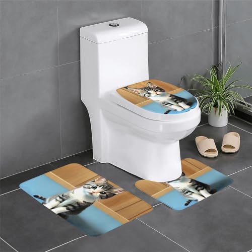 Badteppich-Set, 3-teilig, rutschfeste Badematten, WC-Deckelbezug, U-förmiger Kontur-WC-Vorleger, Schlafzimmer, Kätzchen-Druck Badteppich-Set, 3-teilig, rutschfeste Badematten, WC-Deckelbezug, U-förmiger Kontur-WC-Vorleger, Schlafzimmer, Kätzchen-Druck von LiuMng