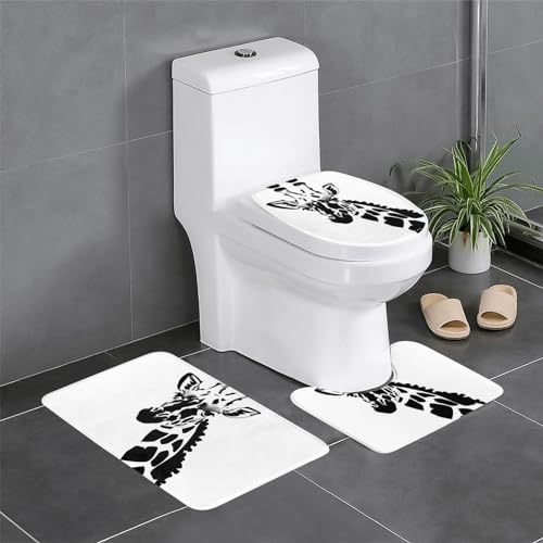 Badteppich-Set, 3-teilig, rutschfeste Badematten, WC-Deckelbezug, U-förmiger Kontur-WC-Vorleger, Schwarz-Weiß-Giraffen-Druck Badteppich-Set, 3-teilig, rutschfeste Badematten, WC-Deckelbezug, U-förmiger Kontur-WC-Vorleger, Schwarz-Weiß-Giraffen-Druck von LiuMng