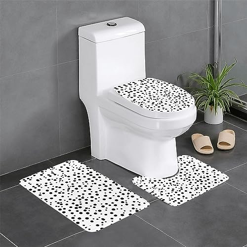 Badteppich-Set, 3-teilig, rutschfeste Badematten, WC-Deckelbezug, U-förmiger Kontur-WC-Vorleger, Schwarz-Weiß-Punkt-Druck Badteppich-Set, 3-teilig, rutschfeste Badematten, WC-Deckelbezug, U-förmiger Kontur-WC-Vorleger, Schwarz-Weiß-Punkt-Druck von LiuMng