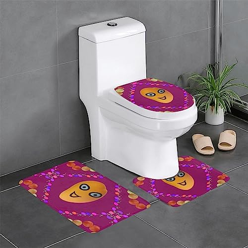 Badteppich-Set, 3-teilig, rutschfeste Badematten, WC-Deckelbezug, U-förmiger Kontur-WC-Vorleger, Smiley-Mango-Druck Badteppich-Set, 3-teilig, rutschfeste Badematten, WC-Deckelbezug, U-förmiger Kontur-WC-Vorleger, Smiley-Mango-Druck von LiuMng