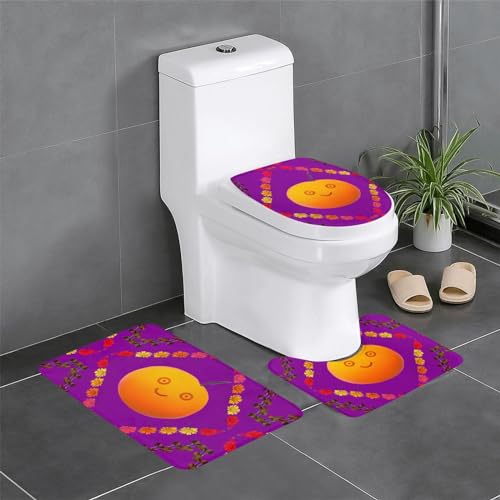 Badteppich-Set, 3-teilig, rutschfeste Badematten, WC-Deckelbezug, U-förmiger Kontur-WC-Vorleger, Smiley-Orange-Druck Badteppich-Set, 3-teilig, rutschfeste Badematten, WC-Deckelbezug, U-förmiger Kontur-WC-Vorleger, Smiley-Orange-Druck von LiuMng