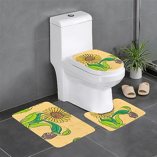 Badteppich-Set, 3-teilig, rutschfeste Badematten, WC-Deckelbezug, U-förmiger Kontur-WC-Vorleger, Sonnenblumenkerne und Sonnenblumen-Druck von LiuMng