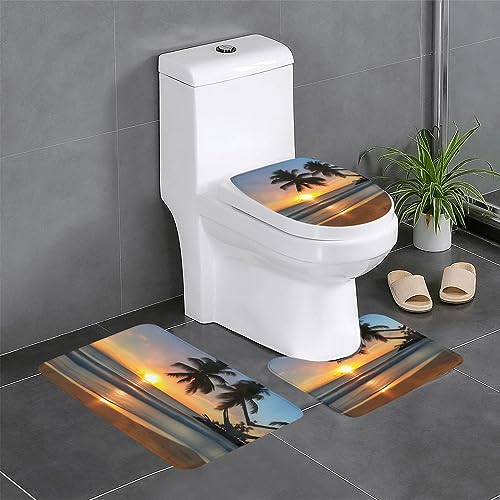 Badteppich-Set, 3-teilig, rutschfeste Badematten, WC-Deckelbezug, U-förmiger Kontur-WC-Vorleger, Sonnenuntergang, Stranddruck Badteppich-Set, 3-teilig, rutschfeste Badematten, WC-Deckelbezug, U-förmiger Kontur-WC-Vorleger, Sonnenuntergang, Stranddruck von LiuMng