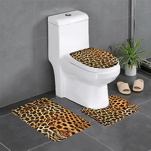 Badteppich-Set, 3-teilig, rutschfeste Badematten, WC-Deckelbezug, U-förmiger Kontur-WC-Vorleger, Streifen auf Leopardenmuster Badteppich-Set, 3-teilig, rutschfeste Badematten, WC-Deckelbezug, U-förmiger Kontur-WC-Vorleger, Streifen auf Leopardenmuster von LiuMng