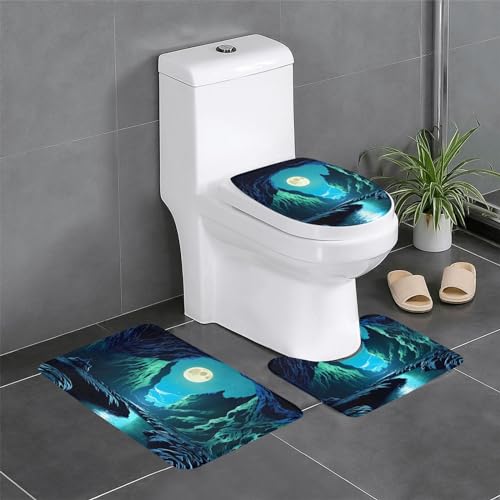 Badteppich-Set, 3-teilig, rutschfeste Badematten, WC-Deckelbezug, U-förmiger Kontur-WC-Vorleger, Wasser-Mondhöhlen-Druck Badteppich-Set, 3-teilig, rutschfeste Badematten, WC-Deckelbezug, U-förmiger Kontur-WC-Vorleger, Wasser-Mondhöhlen-Druck von LiuMng