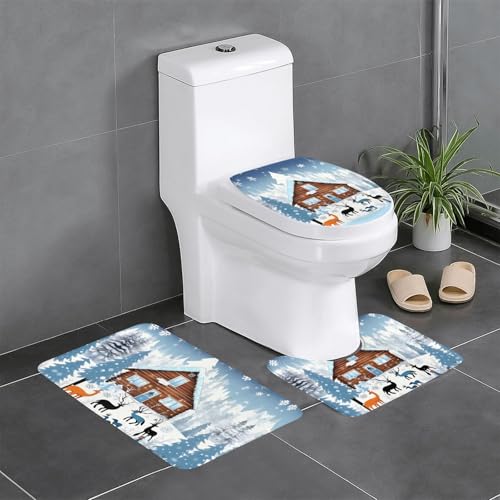 Badteppich-Set, 3-teilig, rutschfeste Badematten, WC-Deckelbezug, U-förmiger Kontur-WC-Vorleger, Winter, Rehkitz Badteppich-Set, 3-teilig, rutschfeste Badematten, WC-Deckelbezug, U-förmiger Kontur-WC-Vorleger, Winter, Rehkitz von LiuMng