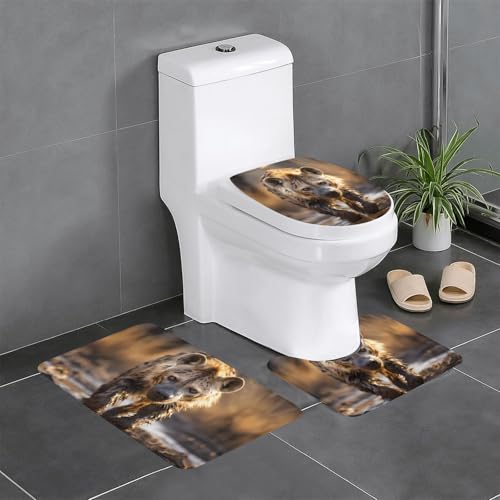 Badteppich-Set, 3-teilig, rutschfeste Badematten, WC-Deckelbezug, U-förmiger Kontur-WC-Vorleger, einsamer Hyänen-Druck Badteppich-Set, 3-teilig, rutschfeste Badematten, WC-Deckelbezug, U-förmiger Kontur-WC-Vorleger, einsamer Hyänen-Druck von LiuMng