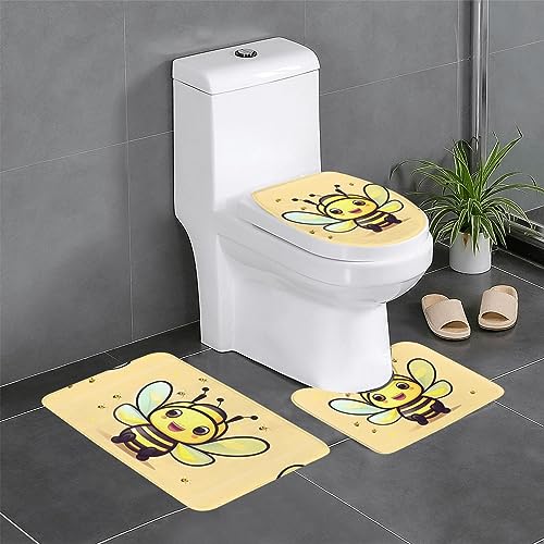 Badteppich-Set, 3-teilig, rutschfeste Badematten, WC-Deckelbezug, U-förmiger Kontur-WC-Vorleger, gelber Bienendruck Badteppich-Set, 3-teilig, rutschfeste Badematten, WC-Deckelbezug, U-förmiger Kontur-WC-Vorleger, gelber Bienendruck von LiuMng
