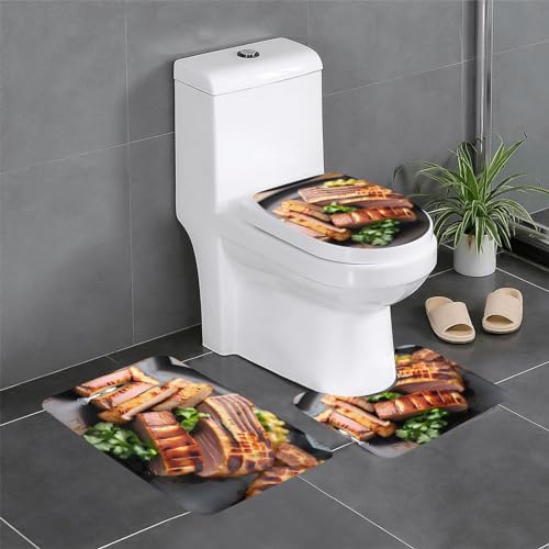 Badteppich-Set, 3-teilig, rutschfeste Badematten, WC-Deckelbezug, U-förmiger Kontur-WC-Vorleger, goldener Röstdruck Badteppich-Set, 3-teilig, rutschfeste Badematten, WC-Deckelbezug, U-förmiger Kontur-WC-Vorleger, goldener Röstdruck von LiuMng