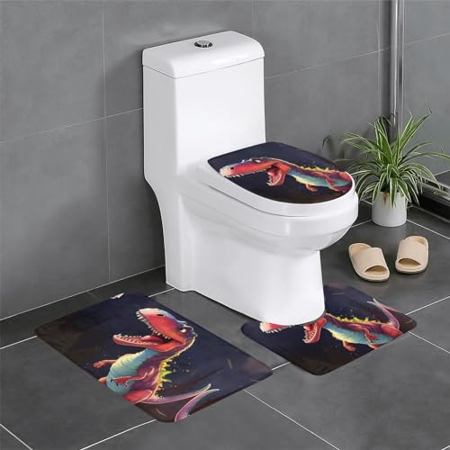 Badteppich-Set, 3-teilig, rutschfeste Badematten, WC-Deckelbezug, U-förmiger Kontur-WC-Vorleger, großer Mund-Dinosaurier-Druck Badteppich-Set, 3-teilig, rutschfeste Badematten, WC-Deckelbezug, U-förmiger Kontur-WC-Vorleger, großer Mund-Dinosaurier-Druck von LiuMng