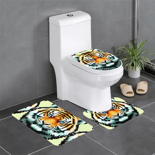 Badteppich-Set, 3-teilig, rutschfeste Badematten, WC-Deckelbezug, U-förmiger Kontur-WC-Vorleger, kleiner dicker Tigerkopf-Druck Badteppich-Set, 3-teilig, rutschfeste Badematten, WC-Deckelbezug, U-förmiger Kontur-WC-Vorleger, kleiner dicker Tigerkopf-Druck von LiuMng