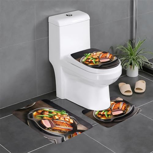 Badteppich-Set, 3-teilig, rutschfeste Badematten, WC-Deckelbezug, U-förmiger Kontur-WC-Vorleger, köstlicher gegrillter Fleischdruck Badteppich-Set, 3-teilig, rutschfeste Badematten, WC-Deckelbezug, U-förmiger Kontur-WC-Vorleger, köstlicher gegrillter Fleischdruck von LiuMng