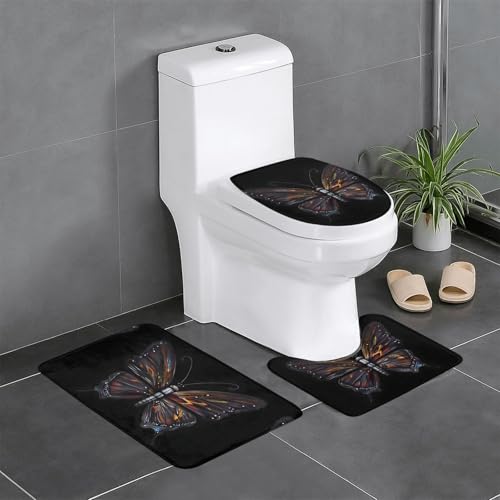 Badteppich-Set, 3-teilig, rutschfeste Badematten, WC-Deckelbezug, U-förmiger Kontur-WC-Vorleger, mysteriöser Schmetterlings-Druck Badteppich-Set, 3-teilig, rutschfeste Badematten, WC-Deckelbezug, U-förmiger Kontur-WC-Vorleger, mysteriöser Schmetterlings-Druck von LiuMng