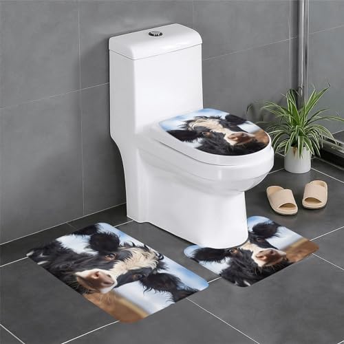 Badteppich-Set, 3-teilig, rutschfeste Badematten, WC-Deckelbezug, U-förmiger Kontur-WC-Vorleger, niedlicher Kuhdruck Badteppich-Set, 3-teilig, rutschfeste Badematten, WC-Deckelbezug, U-förmiger Kontur-WC-Vorleger, niedlicher Kuhdruck von LiuMng