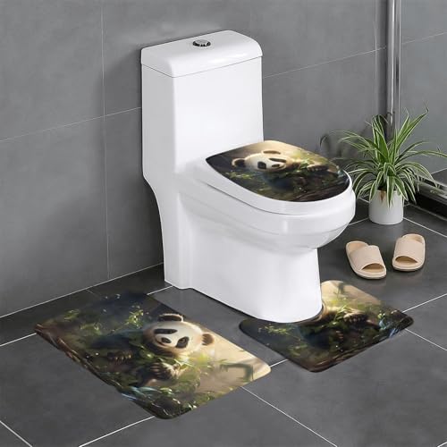 Badteppich-Set, 3-teilig, rutschfeste Badematten, WC-Deckelbezug, U-förmiger Kontur-WC-Vorleger, niedlicher Panda-Pflanzendruck Badteppich-Set, 3-teilig, rutschfeste Badematten, WC-Deckelbezug, U-förmiger Kontur-WC-Vorleger, niedlicher Panda-Pflanzendruck von LiuMng