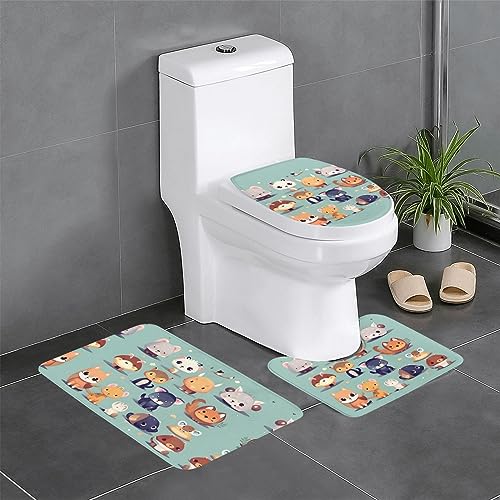 Badteppich-Set, 3-teilig, rutschfeste Badematten, WC-Deckelbezug, U-förmiger Kontur-WC-Vorleger, niedlicher kleiner Tierdruck Badteppich-Set, 3-teilig, rutschfeste Badematten, WC-Deckelbezug, U-förmiger Kontur-WC-Vorleger, niedlicher kleiner Tierdruck von LiuMng