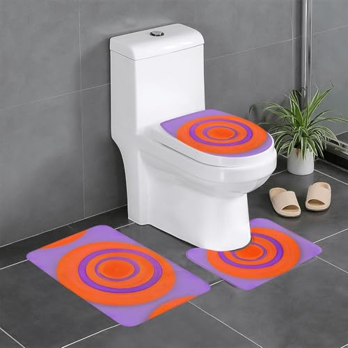 Badteppich-Set, 3-teilig, rutschfeste Badematten, WC-Deckelbezug, U-förmiger Kontur-WC-Vorleger, orangefarbener Kreis-Mitteldruck Badteppich-Set, 3-teilig, rutschfeste Badematten, WC-Deckelbezug, U-förmiger Kontur-WC-Vorleger, orangefarbener Kreis-Mitteldruck von LiuMng