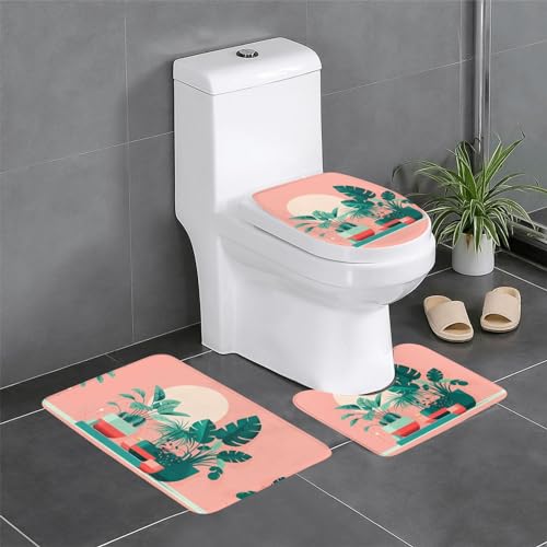 Badteppich-Set, 3-teilig, rutschfeste Badematten, WC-Deckelbezug, U-förmiger Kontur-WC-Vorleger, schöner Topfpflanzen-Druck Badteppich-Set, 3-teilig, rutschfeste Badematten, WC-Deckelbezug, U-förmiger Kontur-WC-Vorleger, schöner Topfpflanzen-Druck von LiuMng