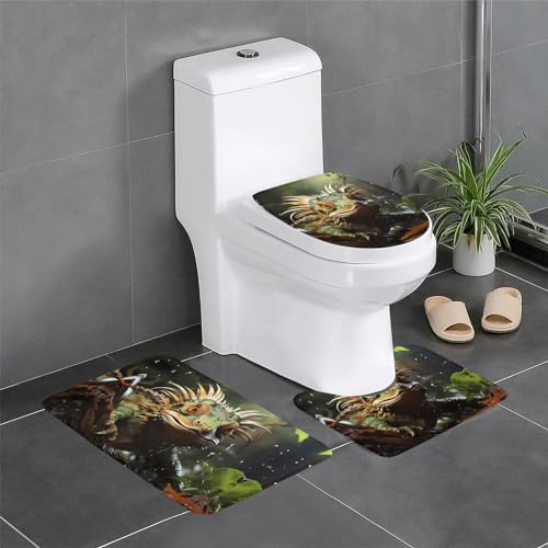 Badteppich-Set, 3-teilig, rutschfeste Badematten, WC-Deckelbezug, U-förmiger Kontur-WC-Vorleger, stachelige Eidechsen Druck Badteppich-Set, 3-teilig, rutschfeste Badematten, WC-Deckelbezug, U-förmiger Kontur-WC-Vorleger, stachelige Eidechsen Druck von LiuMng